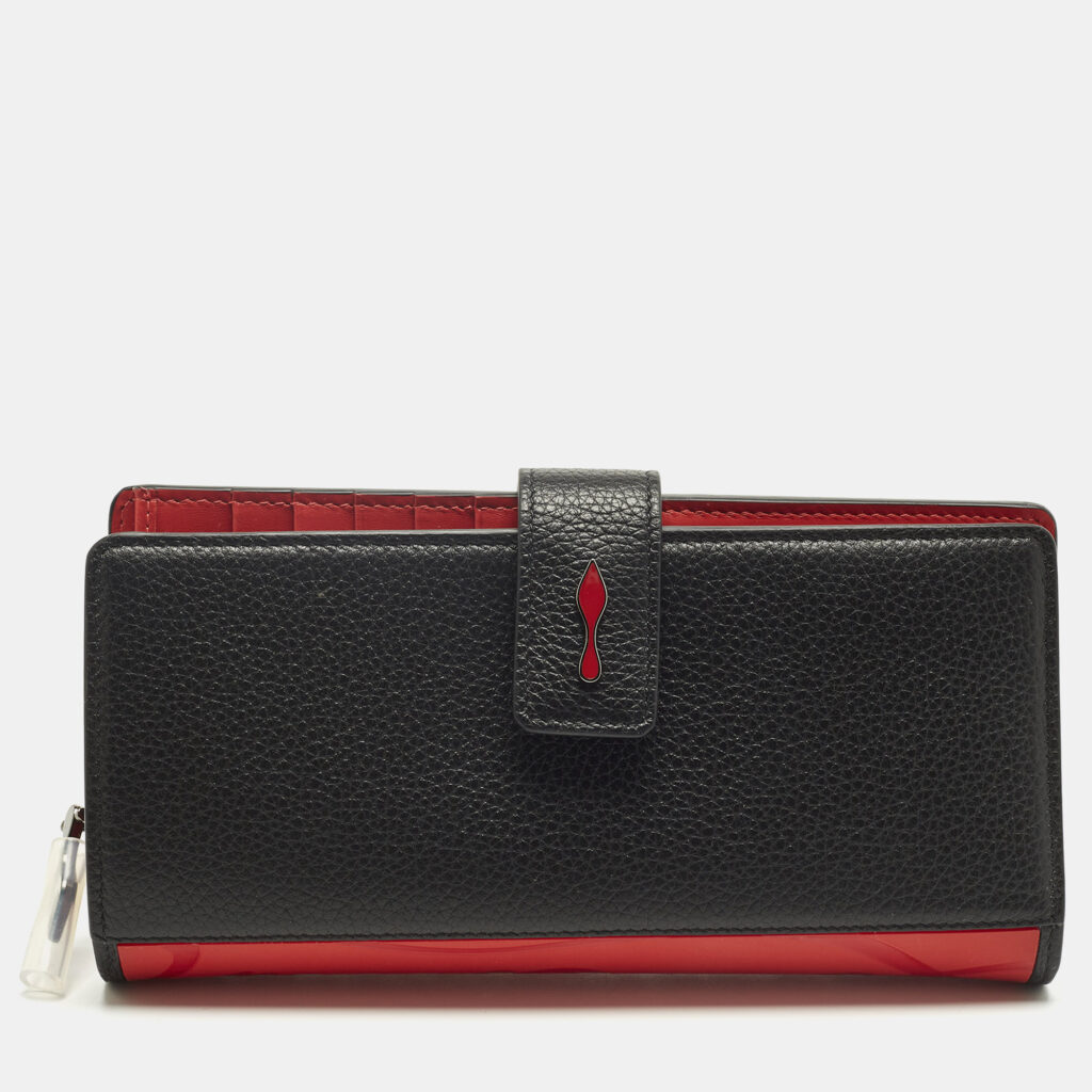 Christian Louboutin Paloma Black/Red Leather and Rubber Zip Around Wallet