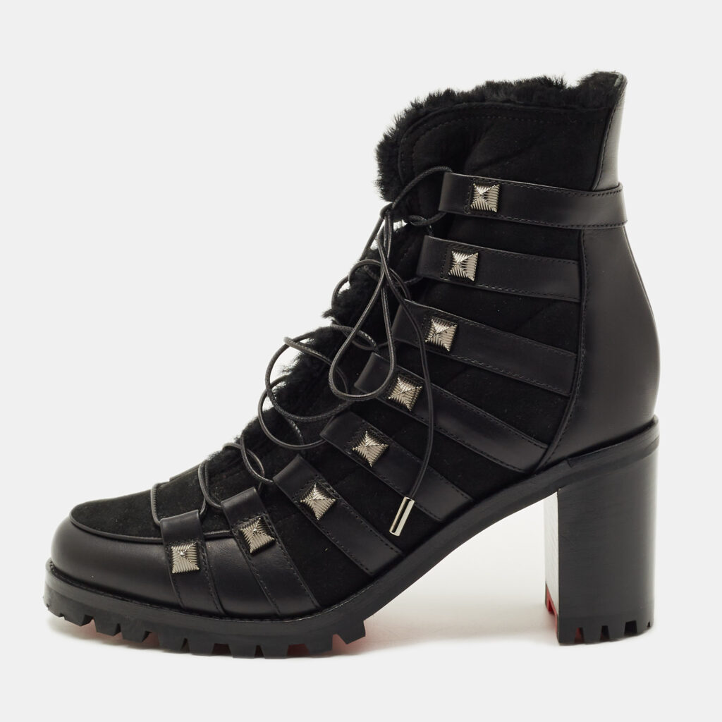 Christian Louboutin Black Suede and Leather Chaletta Ankle Boots Size 37