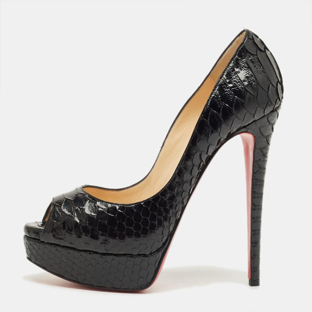 Christian Louboutin Black Python Leather Lady Peep Peep Toe Platform Pumps Size 39 Christian Louboutin Black Python Leather Lady Peep Peep Toe Platform Pumps Size 39