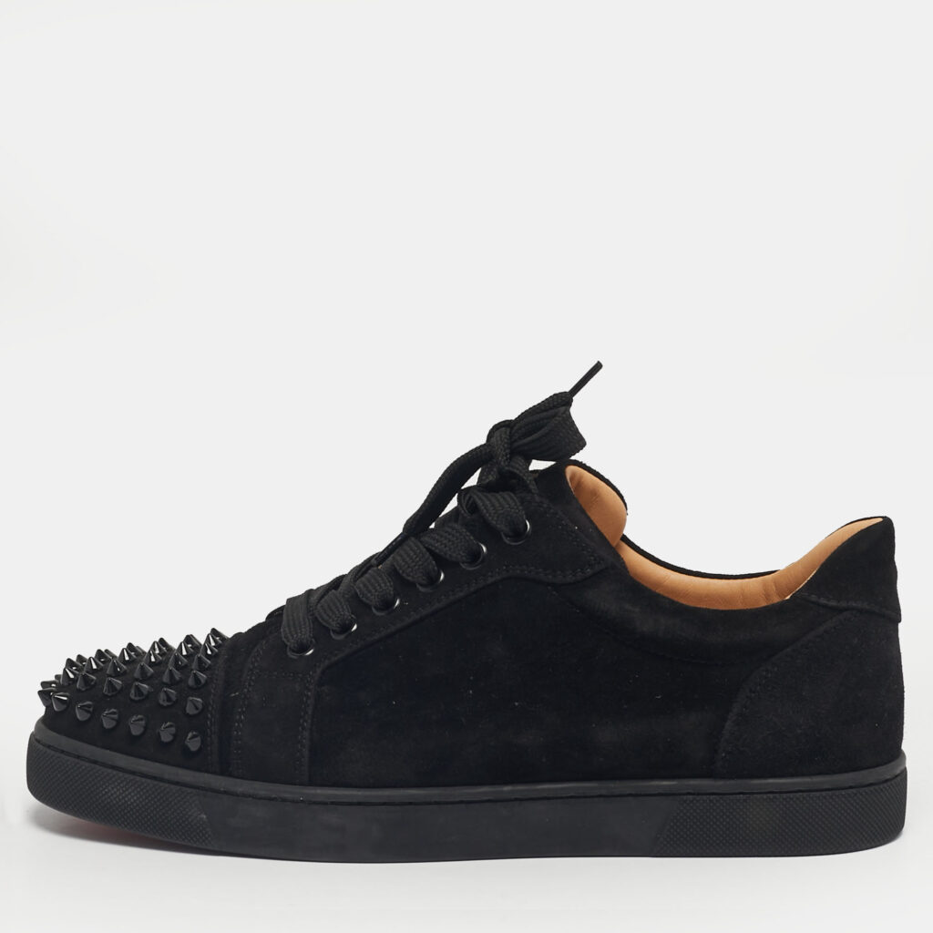 luxury-women-christian-louboutin-new-shoes-p1242745-010-1.jpg Christian Louboutin Black Suede Louis Junior Spikes Low Top Sneakers Size 39.5