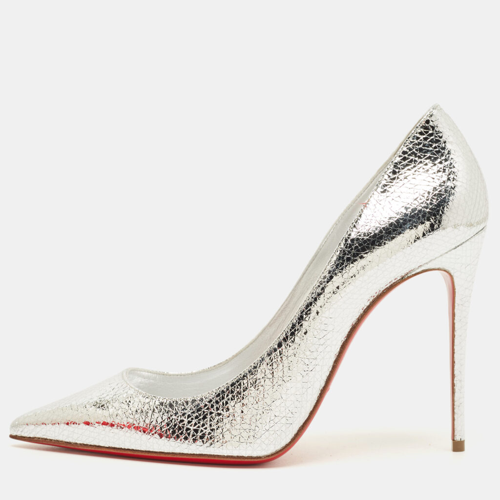 Christian Louboutin So Kate Size 38 Silver Leather Pumps
