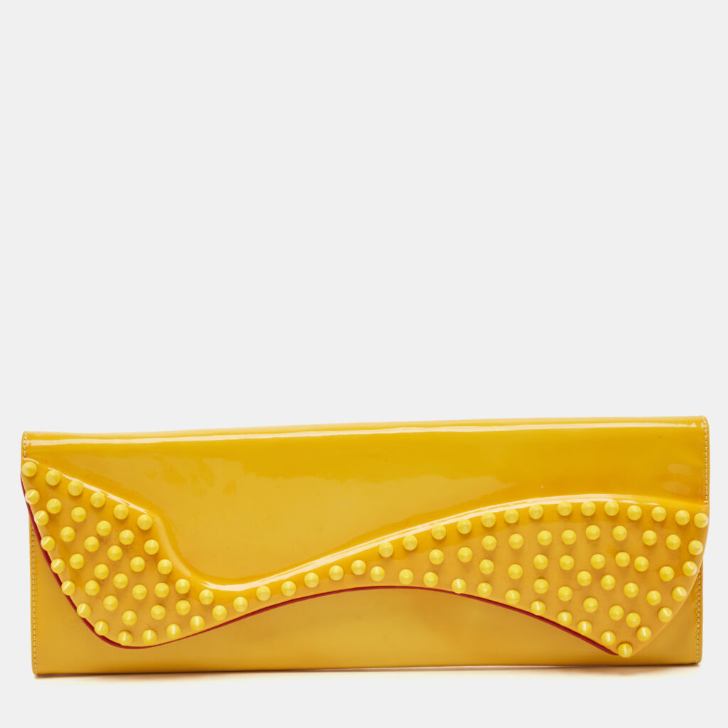 Christian Louboutin Yellow Patent Leather Pigalle Spikes Clutch Christian Louboutin Yellow Patent Leather Pigalle Spikes Clutch