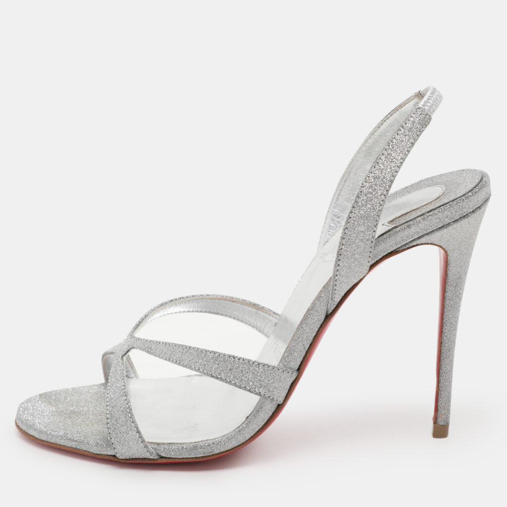 Christian Louboutin Silver Glitter Emilie Slingback Sandals Size 35 Christian Louboutin Silver Glitter Emilie Slingback Sandals Size 35