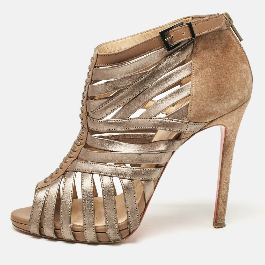 Christian Louboutin Brown Leather and Suede Karina Ankle Length Boots Size 39.5 Christian Louboutin Brown Leather and Suede Karina Ankle Length Boots Size 39.5