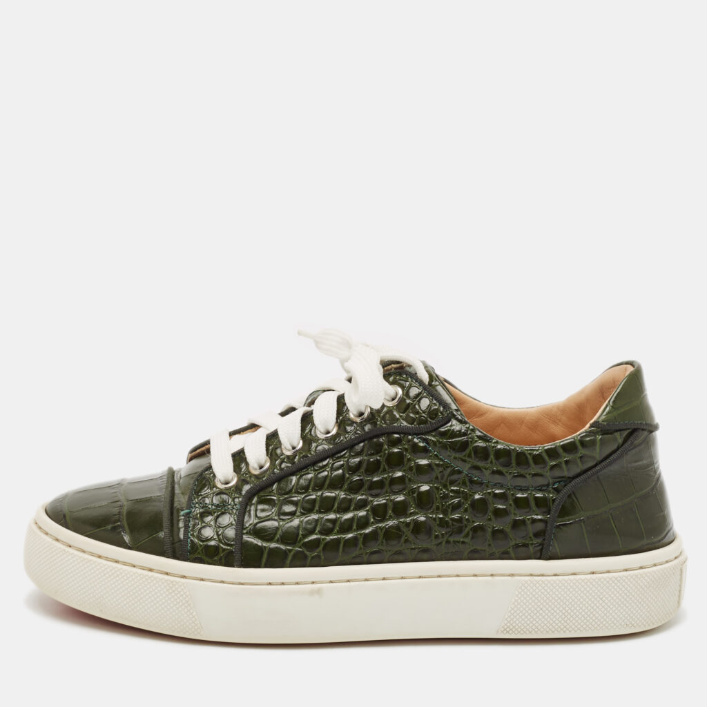 Christian Louboutin Green Crocodile Leather Louis Low Top Sneakers Size 39 Christian Louboutin Green Crocodile Leather Louis Low Top Sneakers Size 39