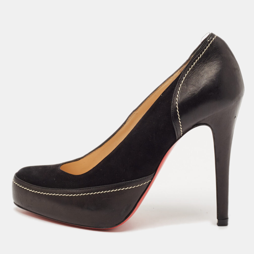 Christian Louboutin Black Suede And Leather Defil Pumps Size 38 Christian Louboutin Black Suede And Leather Defil Pumps Size 38