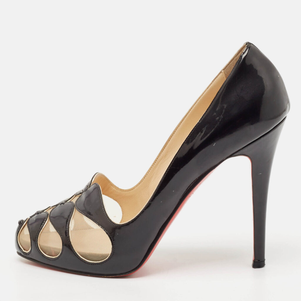 Christian Louboutin Black Mesh and Patent Leather Moira Pumps Size 38