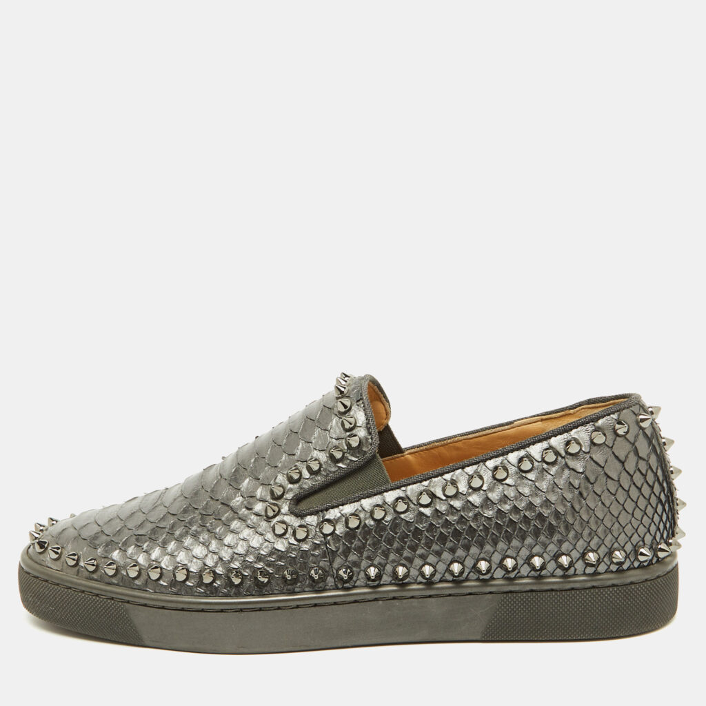 Christian Louboutin Grey Python Pik Boat Slip On Sneakers Size 40.5 Christian Louboutin Grey Python Pik Boat Slip On Sneakers Size 40.5