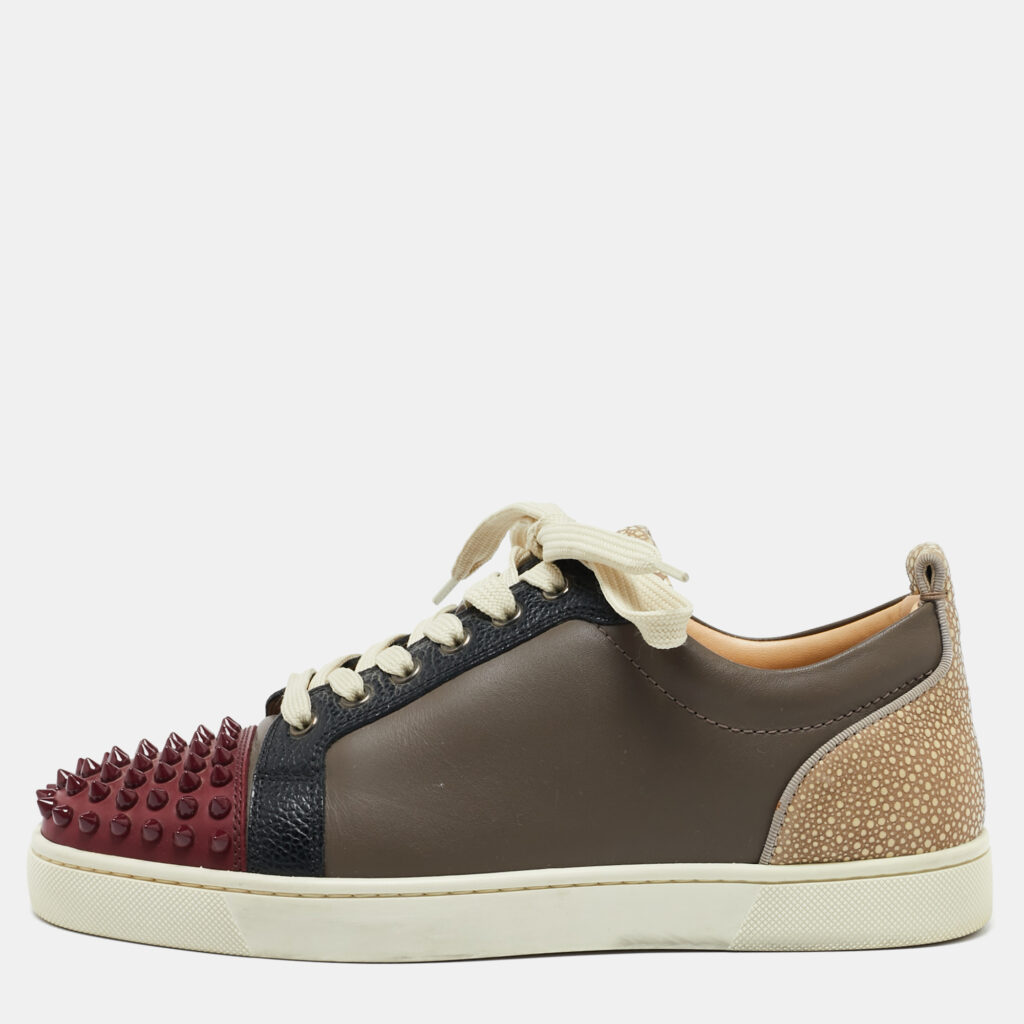 Christian Louboutin Multicolor Leather Louis Junior Spikes Low Top Sneakers Size 40 Christian Louboutin Multicolor Leather Louis Junior Spikes Low Top Sneakers Size 40