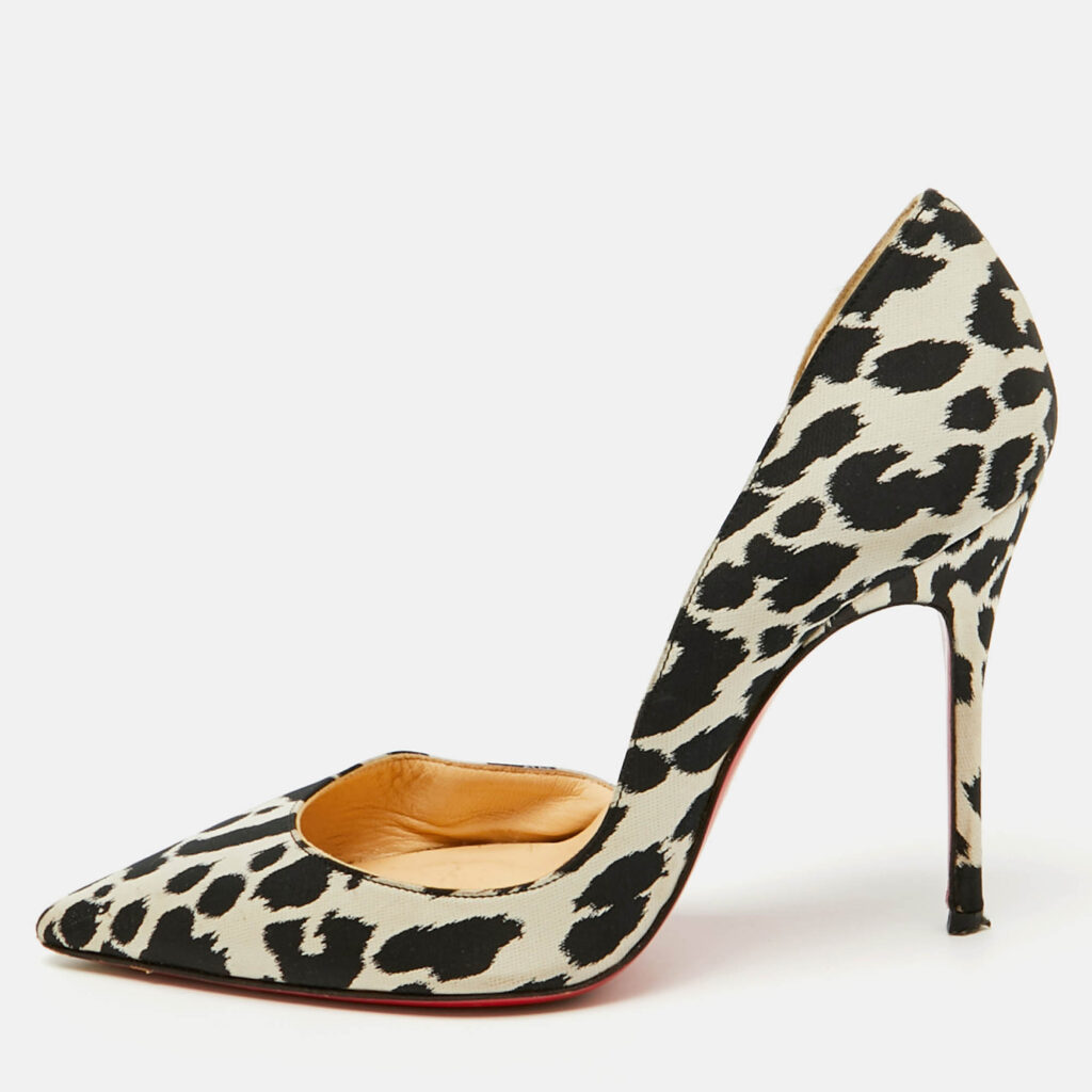 Christian Louboutin Black/Beige Animal Print Satin Iriza D'orsay Pumps Size 34 Christian Louboutin Black/Beige Animal Print Satin Iriza D'orsay Pumps Size 34