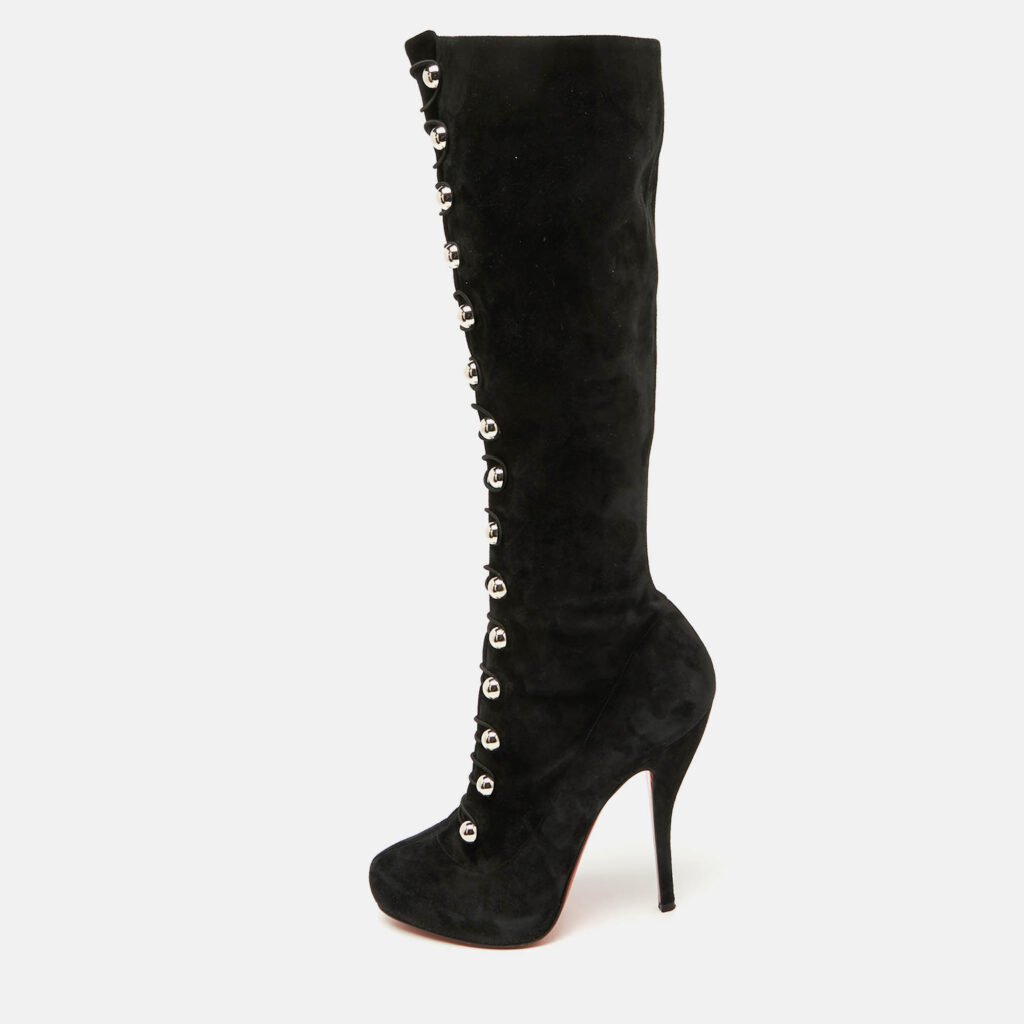Christian Louboutin Black Suede Leather Fabiola Knee Length Boots Size 39