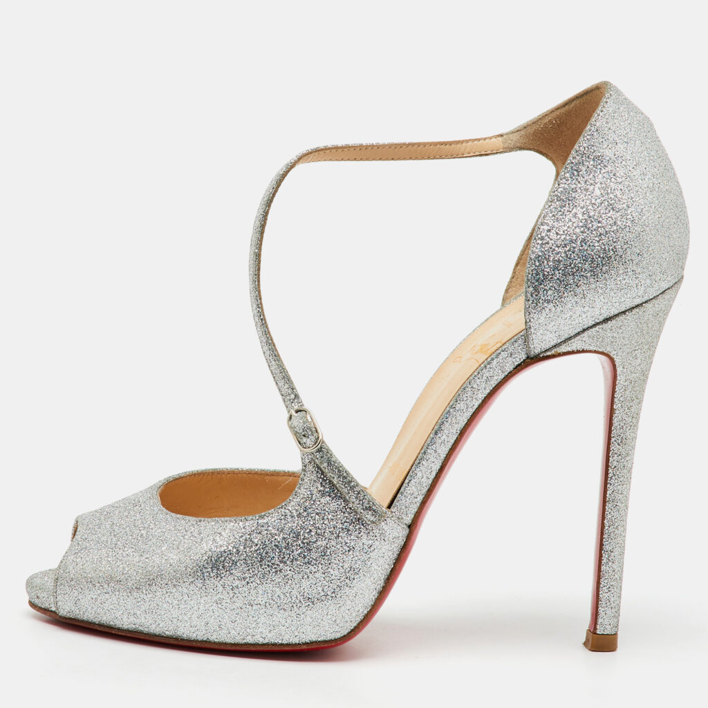 Christian Louboutin Silver Glitter Peep Toe D'orsay Pumps Size 38 Christian Louboutin Silver Glitter Peep Toe D'orsay Pumps Size 38
