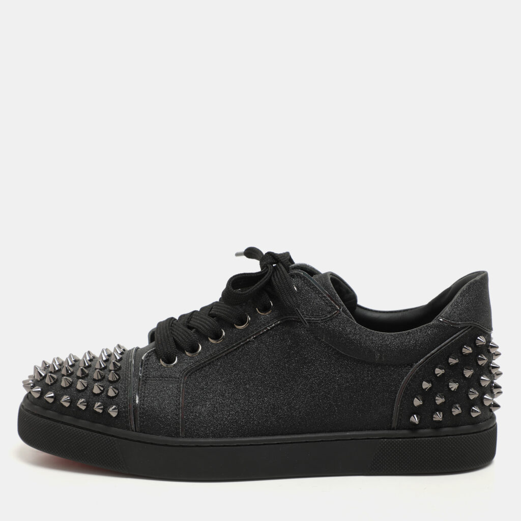 Christian Louboutin Black Glitter Vieira 2 Low Top Sneakers Size 37 Christian Louboutin Black Glitter Vieira 2 Low Top Sneakers Size 37