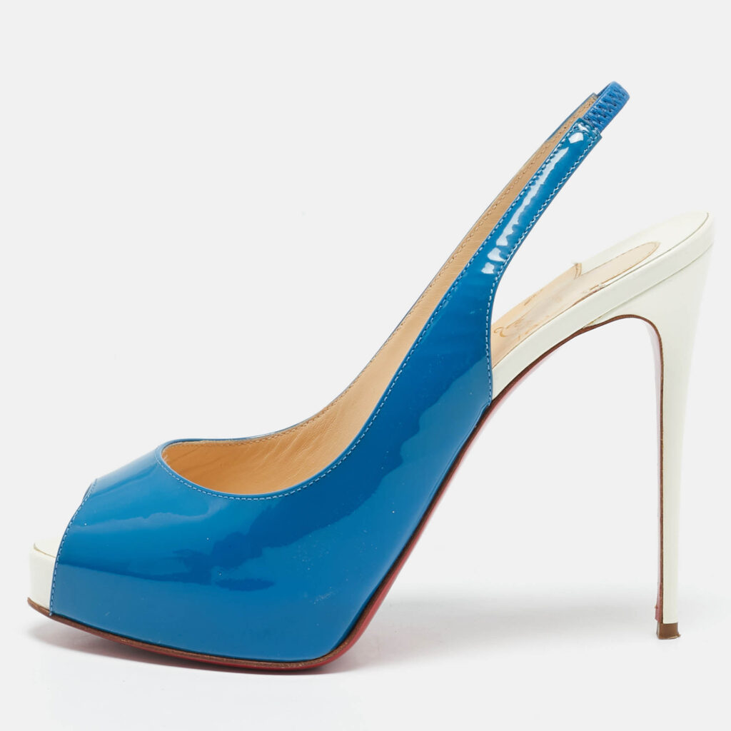 Christian Louboutin Blue/White Patent Leather Private Number Sandals Size 37.5 Christian Louboutin Blue/White Patent Leather Private Number Sandals Size 37.5
