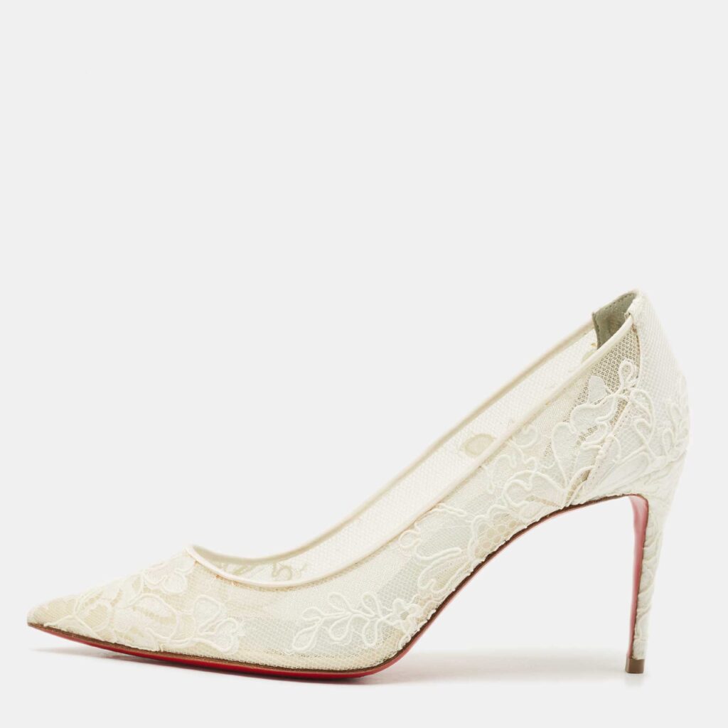 Christian Louboutin White Mesh and Lace Follies Strass Pumps Size 36