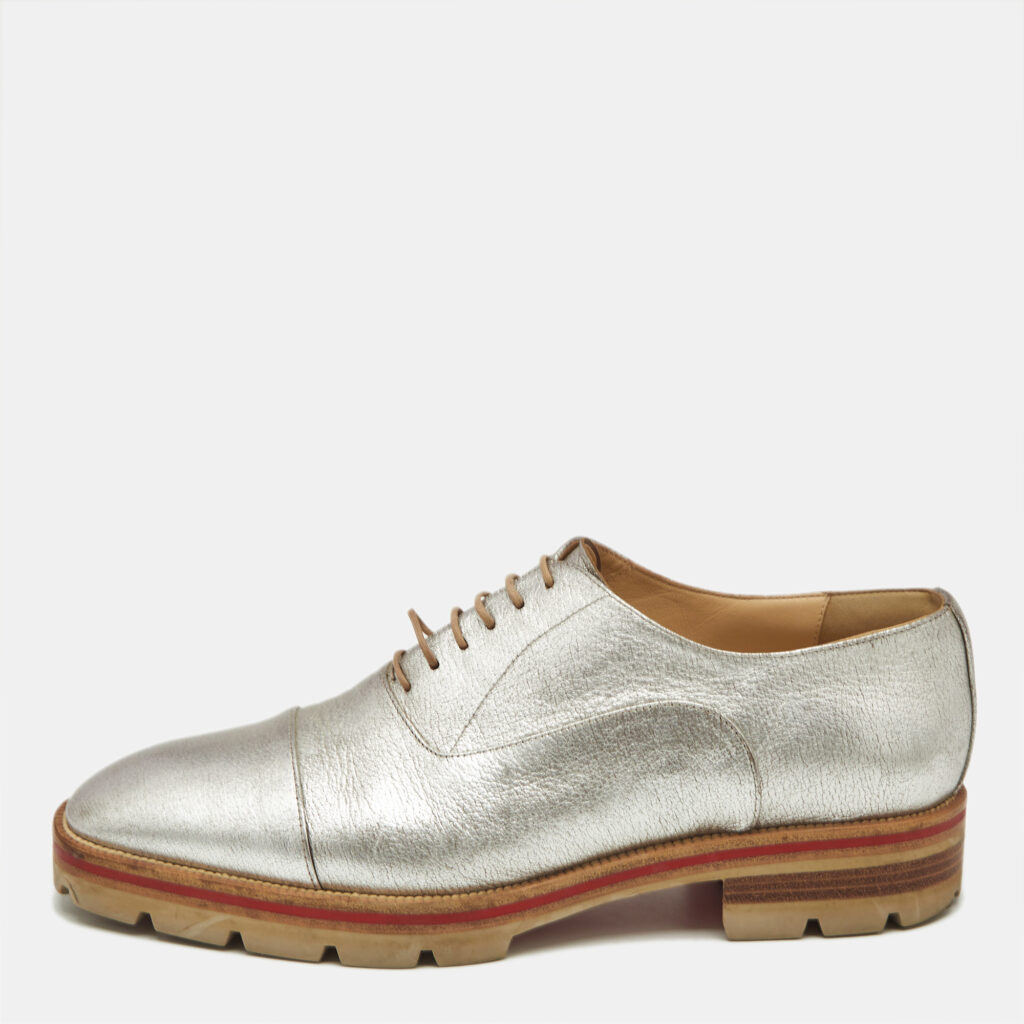 Christian Louboutin Silver Textured Leather Hubertus Donna Lace Up Oxfords Size 40 Christian Louboutin Silver Textured Leather Hubertus Donna Lace Up Oxfords Size 40