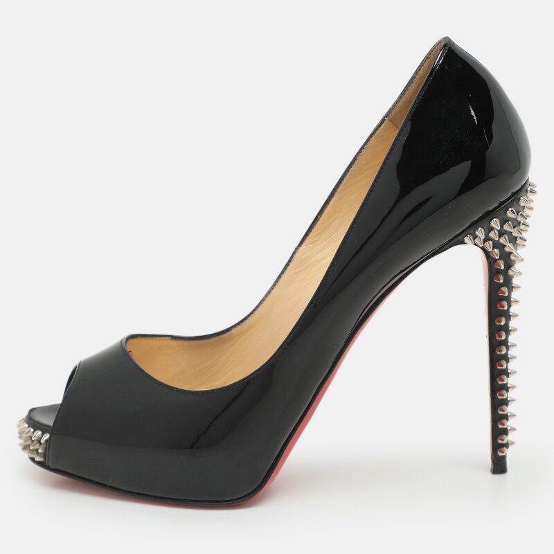 Christian Louboutin Black Patent Leather Very Prive Peep Toe Pumps Size 38