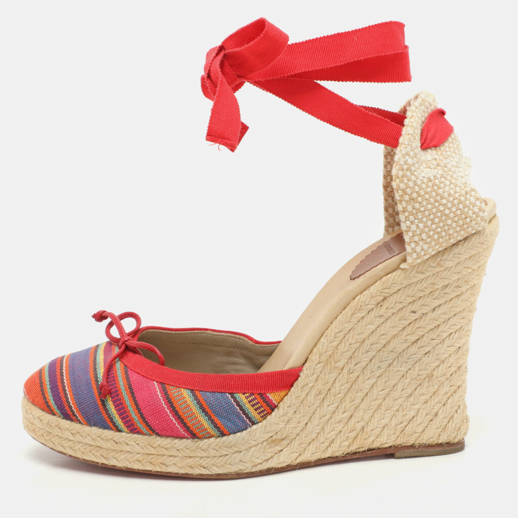 Christian Louboutin Multicolor Striped Canvas Caron Plato Wedge Espadrille Sandals Size 41 Christian Louboutin Multicolor Striped Canvas Caron Plato Wedge Espadrille Sandals Size 41