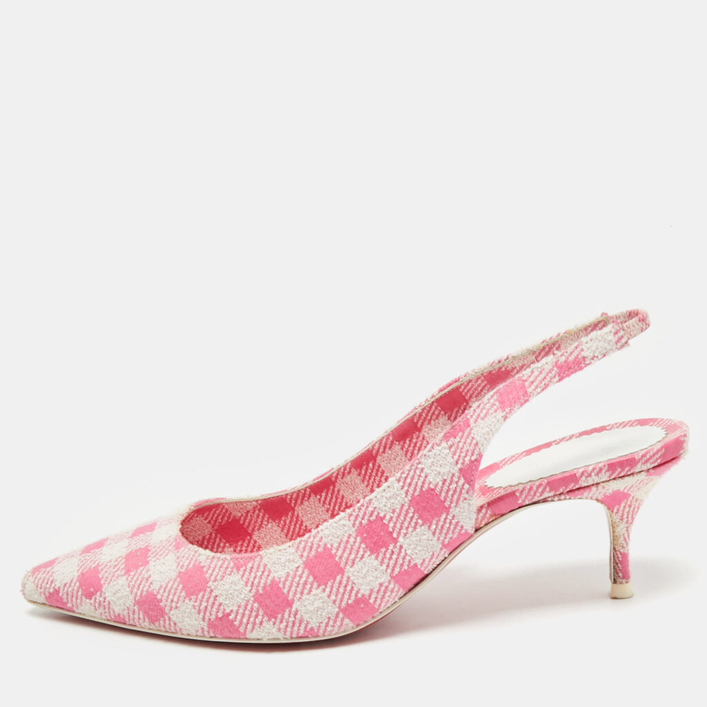 Christian Louboutin Pink/White Gingham Fabric Kate Slingback Pumps Size 37 Christian Louboutin Pink/White Gingham Fabric Kate Slingback Pumps Size 37