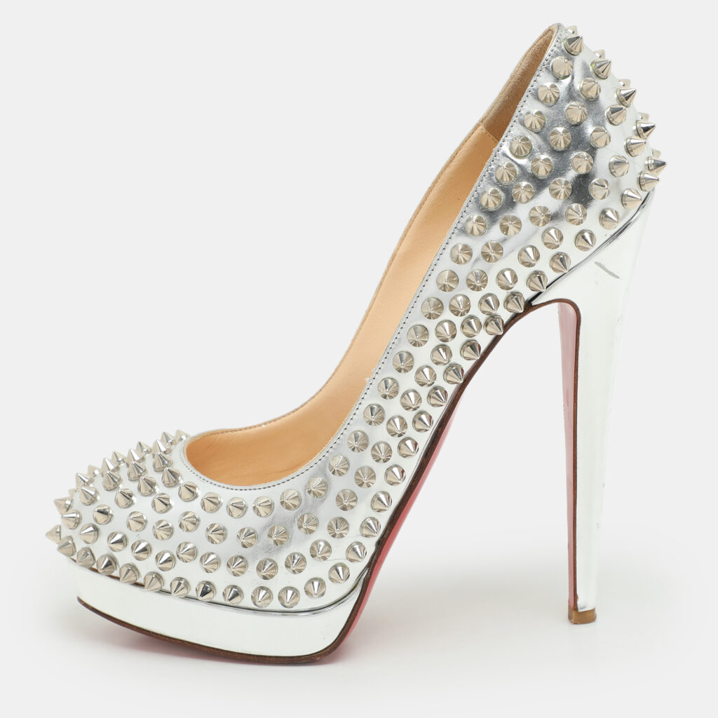 Christian Louboutin Metallic Silver Leather Alti Spike Platform Pumps Size 37 Christian Louboutin Metallic Silver Leather Alti Spike Platform Pumps Size 37