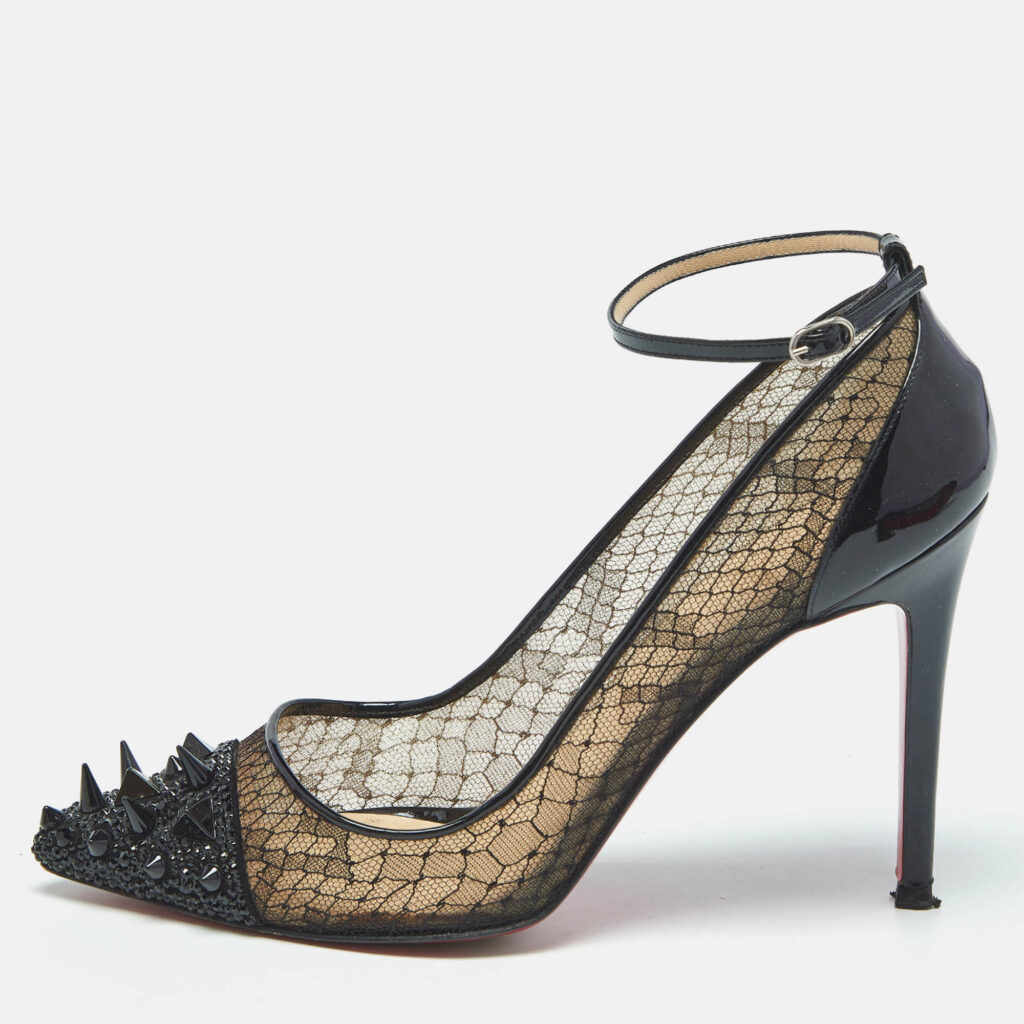 Christian Louboutin Black Lace and Patent Leather Picks and Co Pot Pourri Pumps Size 39