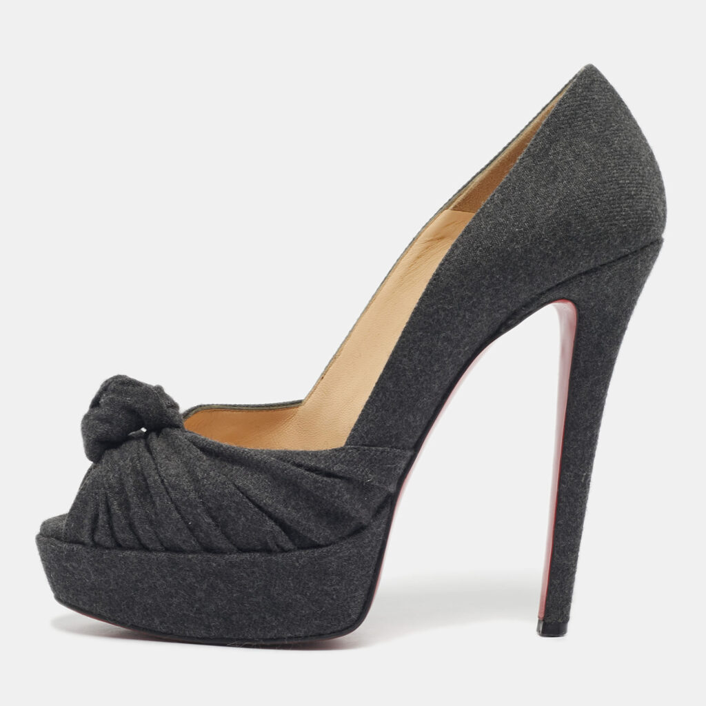 Christian Louboutin Black Wool Jenny Platform Pumps Size 38