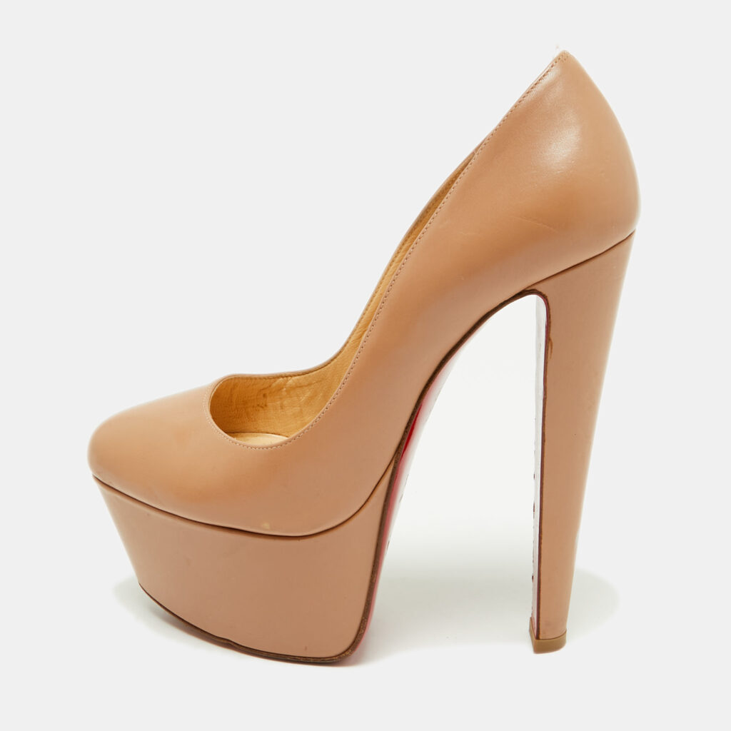 Christian Louboutin Beige Leather Bianca Platform Pumps Size 37.5