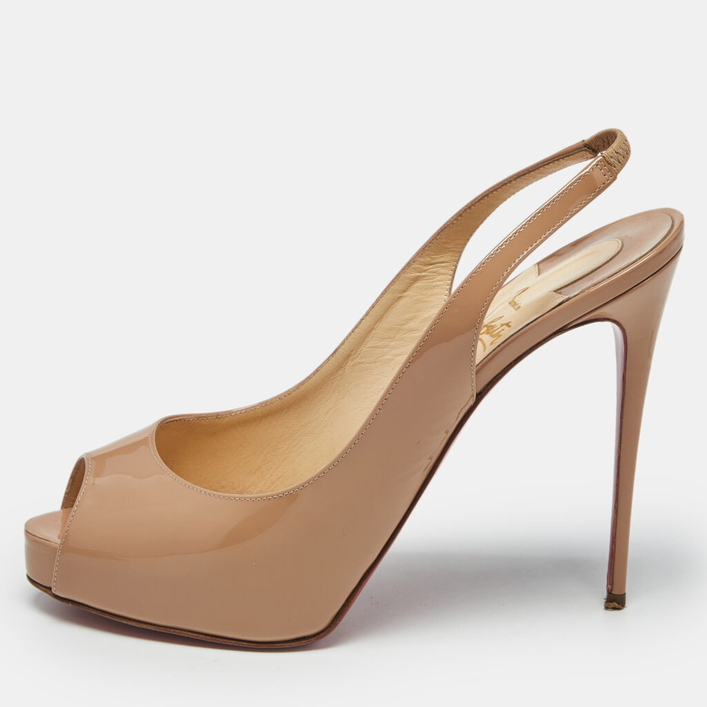 Christian Louboutin Beige Patent Leather Private Number Slingback Pumps Size 39