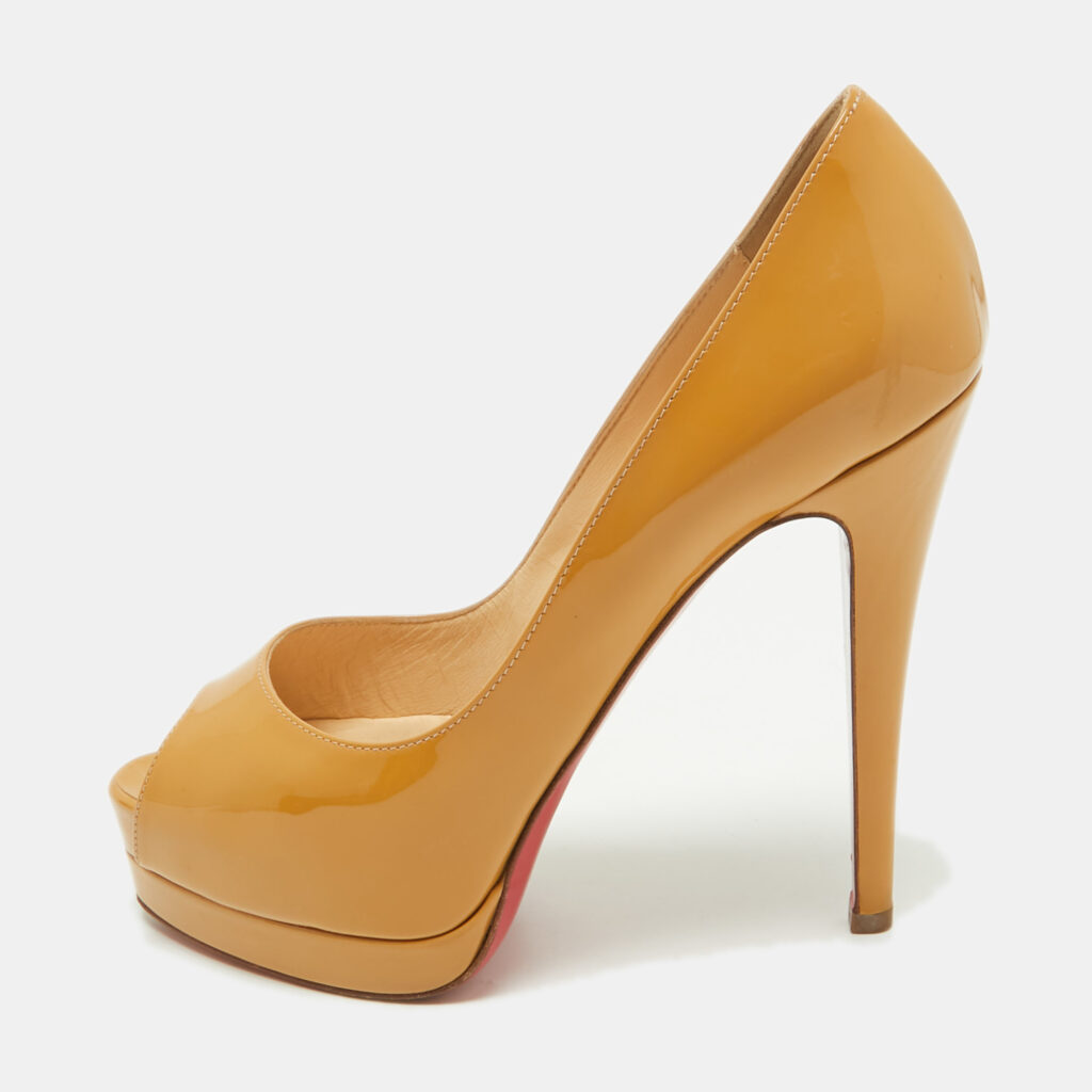 Christian Louboutin Beige Patent Leather Lady Peep Toe Pumps Size 37