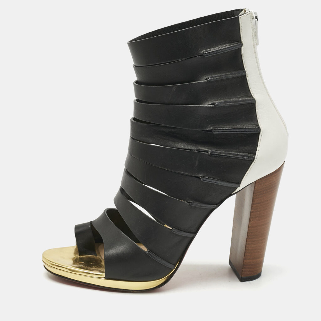 Christian Louboutin Black/White Leather Decoupata Strappy Booties Size 37.5 Christian Louboutin Black/White Leather Decoupata Strappy Booties Size 37.5