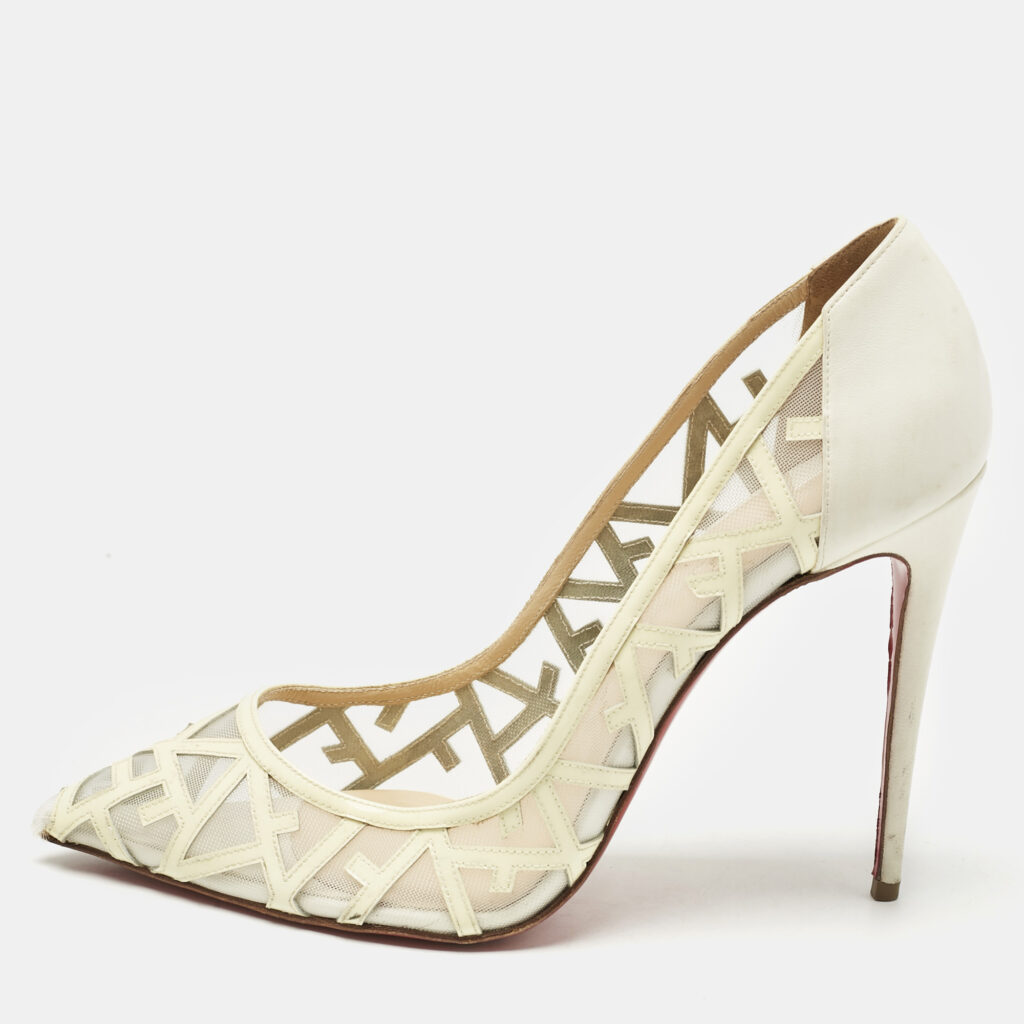 Christian Louboutin Cream Patent Leather and Mesh Tititata Pointed Toe Pumps Size 40 Christian Louboutin Cream Patent Leather and Mesh Tititata Pointed Toe Pumps Size 40