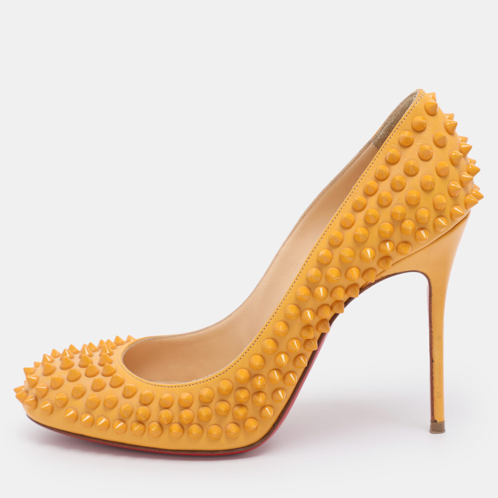 Christian Louboutin Yellow Leather Bianca Spike Pumps Size 37