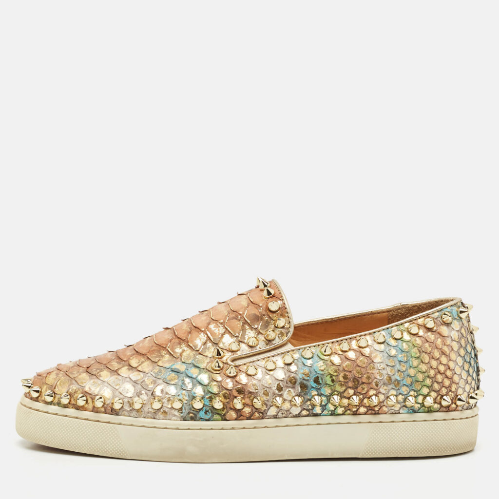 Christian Louboutin Gold Python Spike Pik Boat Sneakers Size 37
