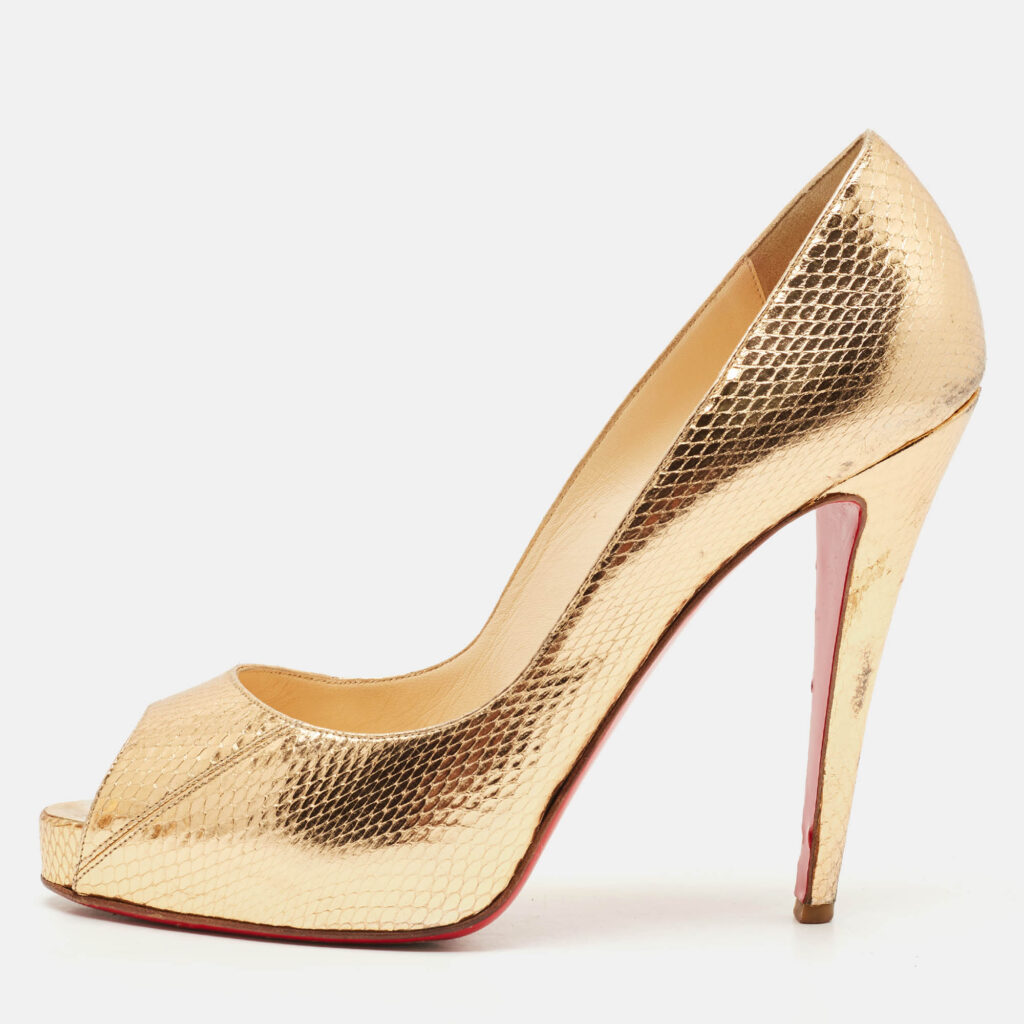 Christian Louboutin Metallic Python Embossed Leather Lady Peep Peep Toe Pumps Size 41 Christian Louboutin Metallic Python Embossed Leather Lady Peep Peep Toe Pumps Size 41