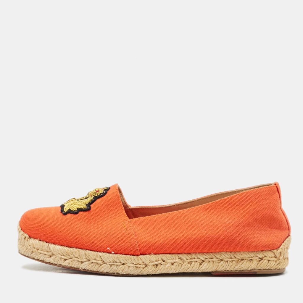 Christian Louboutin Orange Canvas Galia Espadrille Flats Size 35 Christian Louboutin Orange Canvas Galia Espadrille Flats Size 35
