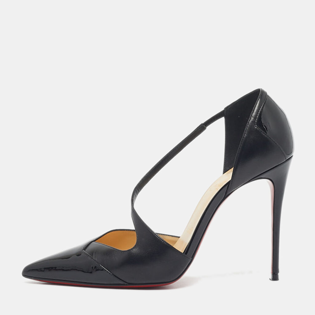 Christian Louboutin Black Patent Leather Jumping Cross Strap Pumps Size 38.5 Christian Louboutin Black Patent Leather Jumping Cross Strap Pumps Size 38.5