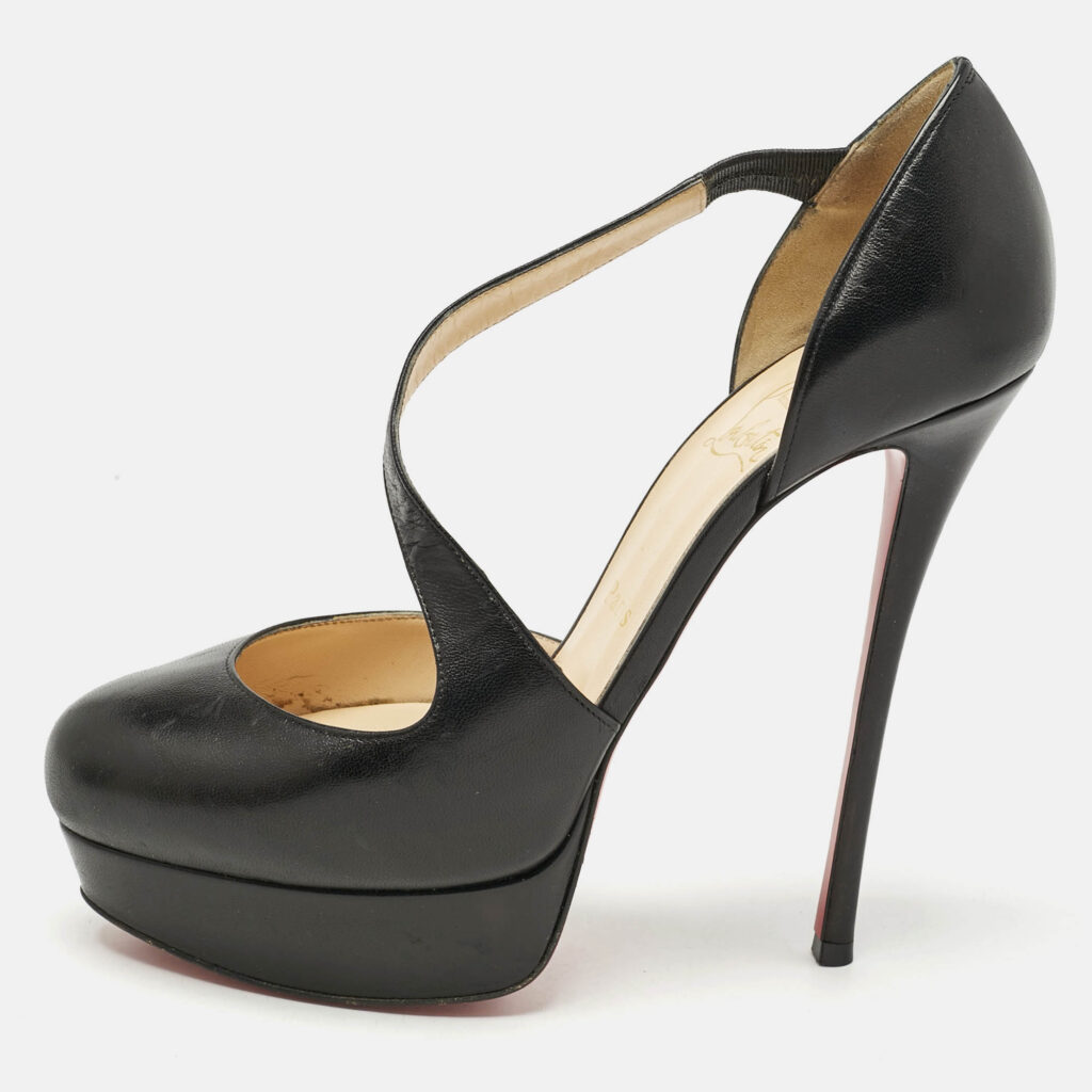 Christian Louboutin Black Leather Decalcoco Cross Strap Pumps 39 Christian Louboutin Black Leather Decalcoco Cross Strap Pumps 39