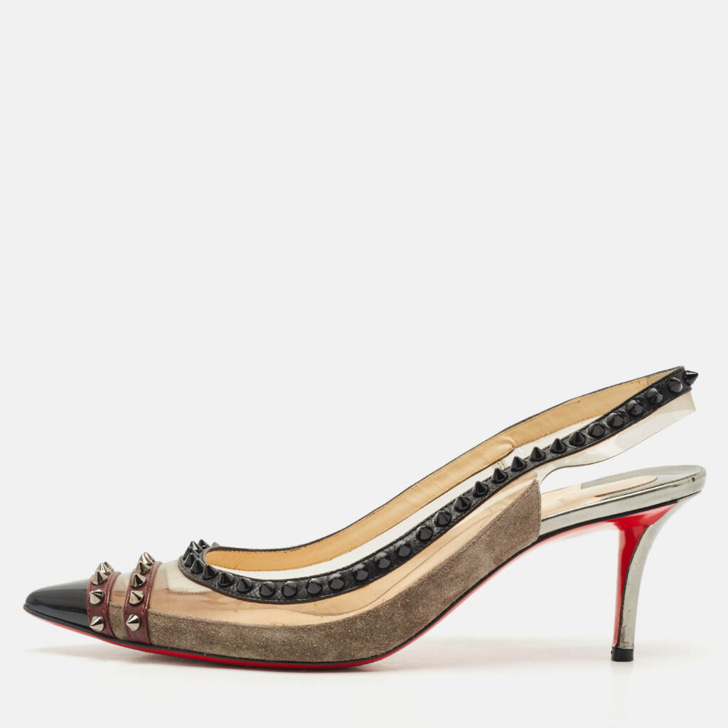 Christian Louboutin Tricolor Suede and PVC Paulina Slingback Pumps Size 40.5 Christian Louboutin Tricolor Suede and PVC Paulina Slingback Pumps Size 40.5