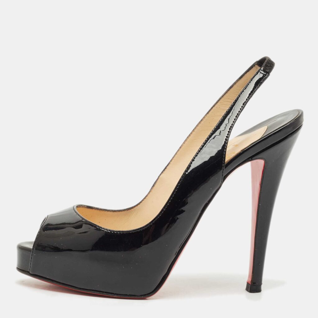 Christian Louboutin Black Patent Leather Lady Peep Slingback Pumps Size 35 Christian Louboutin Black Patent Leather Lady Peep Slingback Pumps Size 35