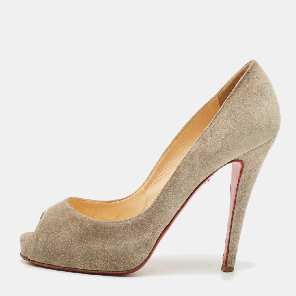 Christian Louboutin Grey Suede Prive Peep Toe Platform Pumps Size 36.5 Christian Louboutin Grey Suede Prive Peep Toe Platform Pumps Size 36.5