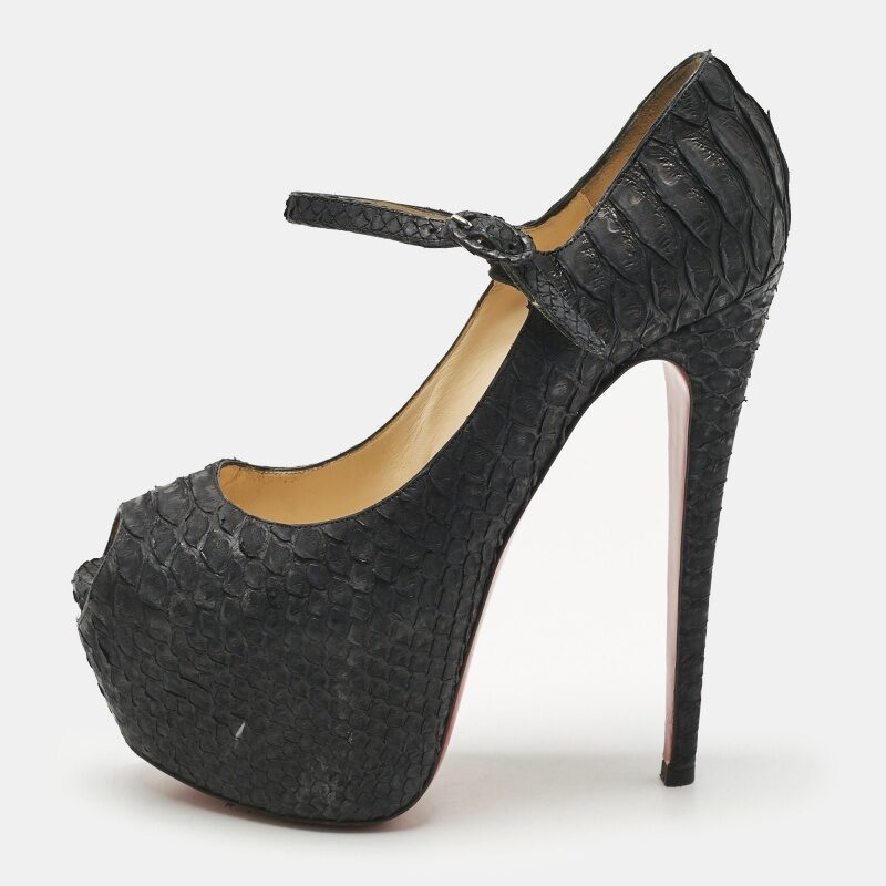 Christian Louboutin Black Python Lady Highness Peep Toe Pumps Size 39.5 Christian Louboutin Black Python Lady Highness Peep Toe Pumps Size 39.5