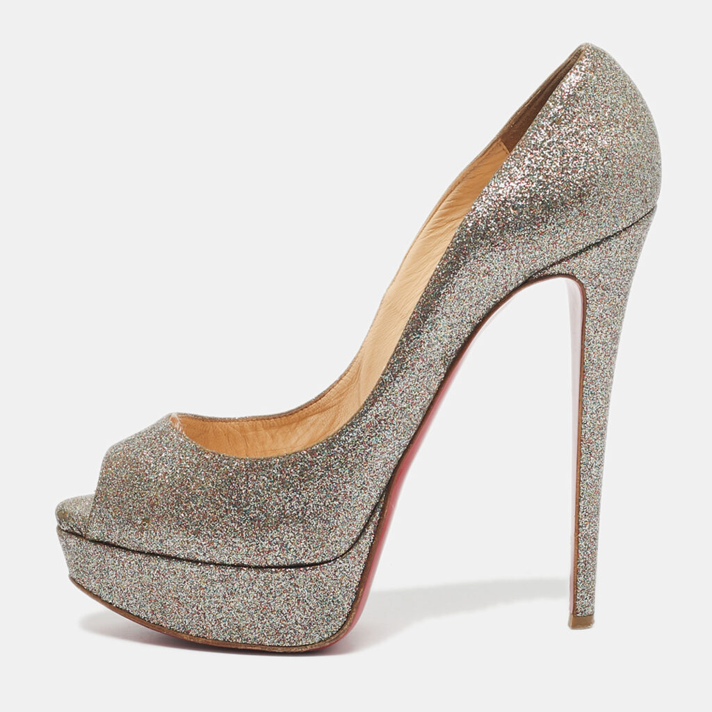 Christian Louboutin Multicolor Glitter Leather Lady Peep Toe Pumps Size 38.5 Christian Louboutin Multicolor Glitter Leather Lady Peep Toe Pumps Size 38.5