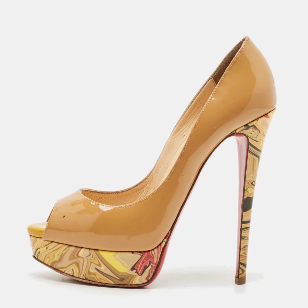 Christian Louboutin Beige Patent Leather Lady Peep Pumps Size 38.5 Christian Louboutin Beige Patent Leather Lady Peep Pumps Size 38.5