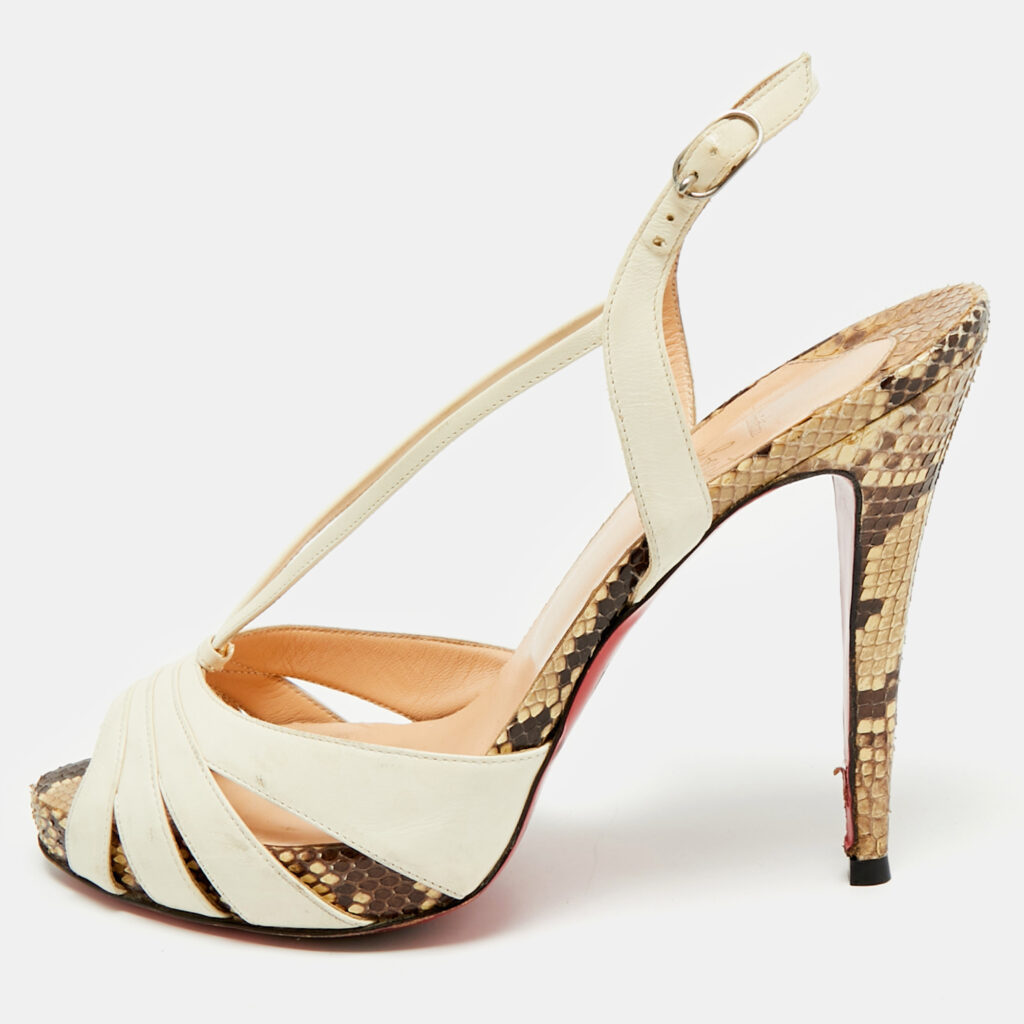 Christian Louboutin White/Brown Python and Leather Activa Platform Sandals Size 39 Christian Louboutin White/Brown Python and Leather Activa Platform Sandals Size 39