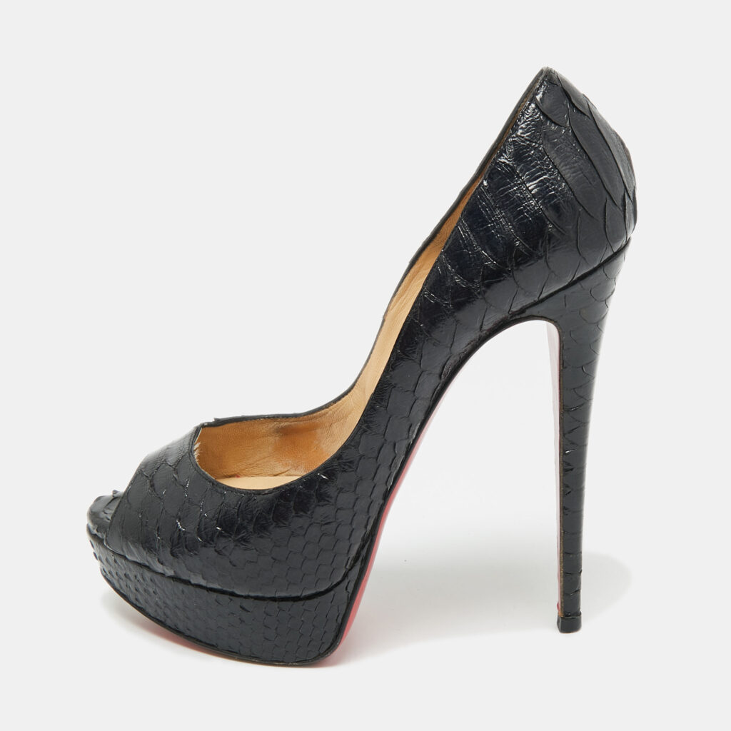 Christian Louboutin Black Python Lady Peep-Toe Platform Pumps Size 38