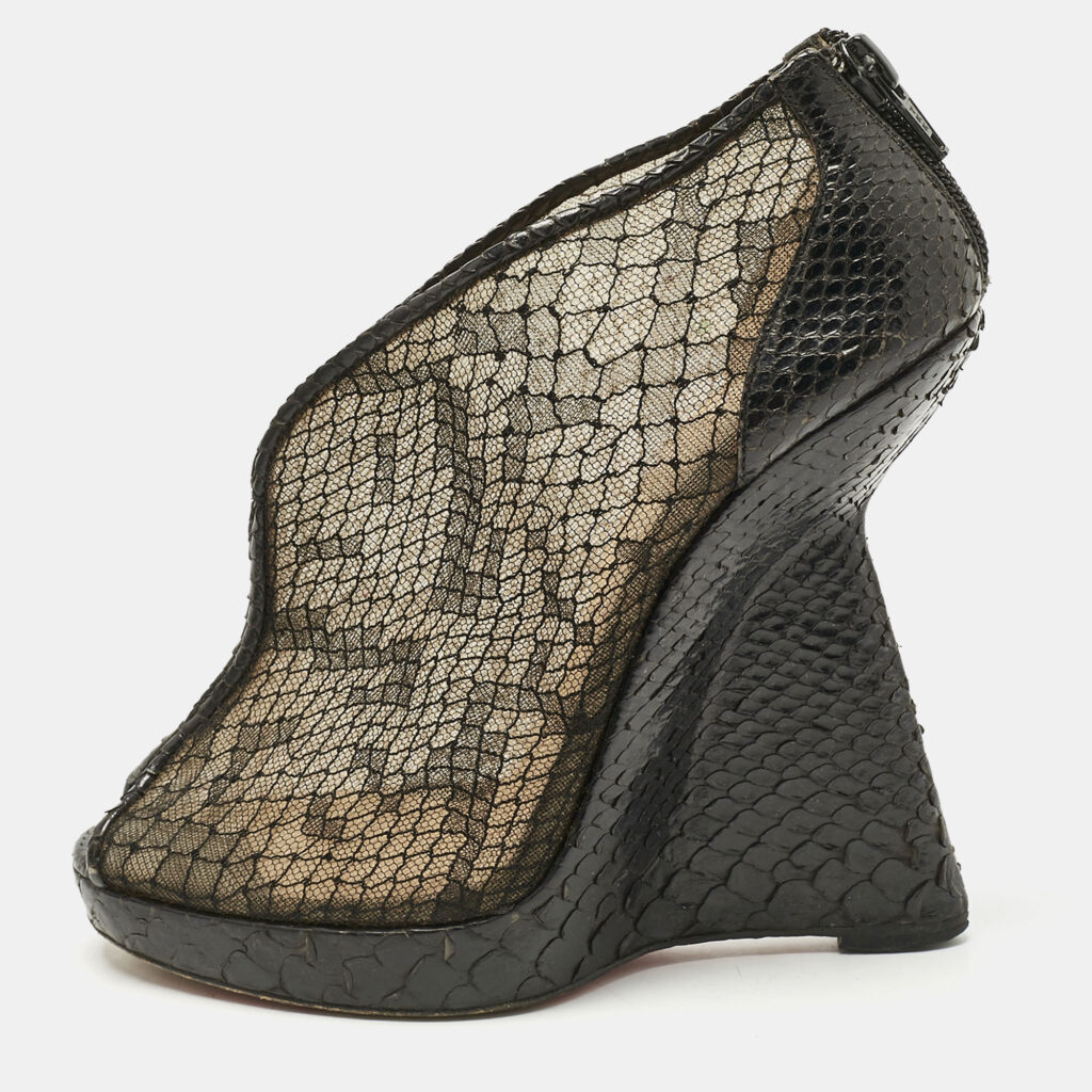 Christian Louboutin Black Python and Mesh Janet Wedge Pumps Size 36