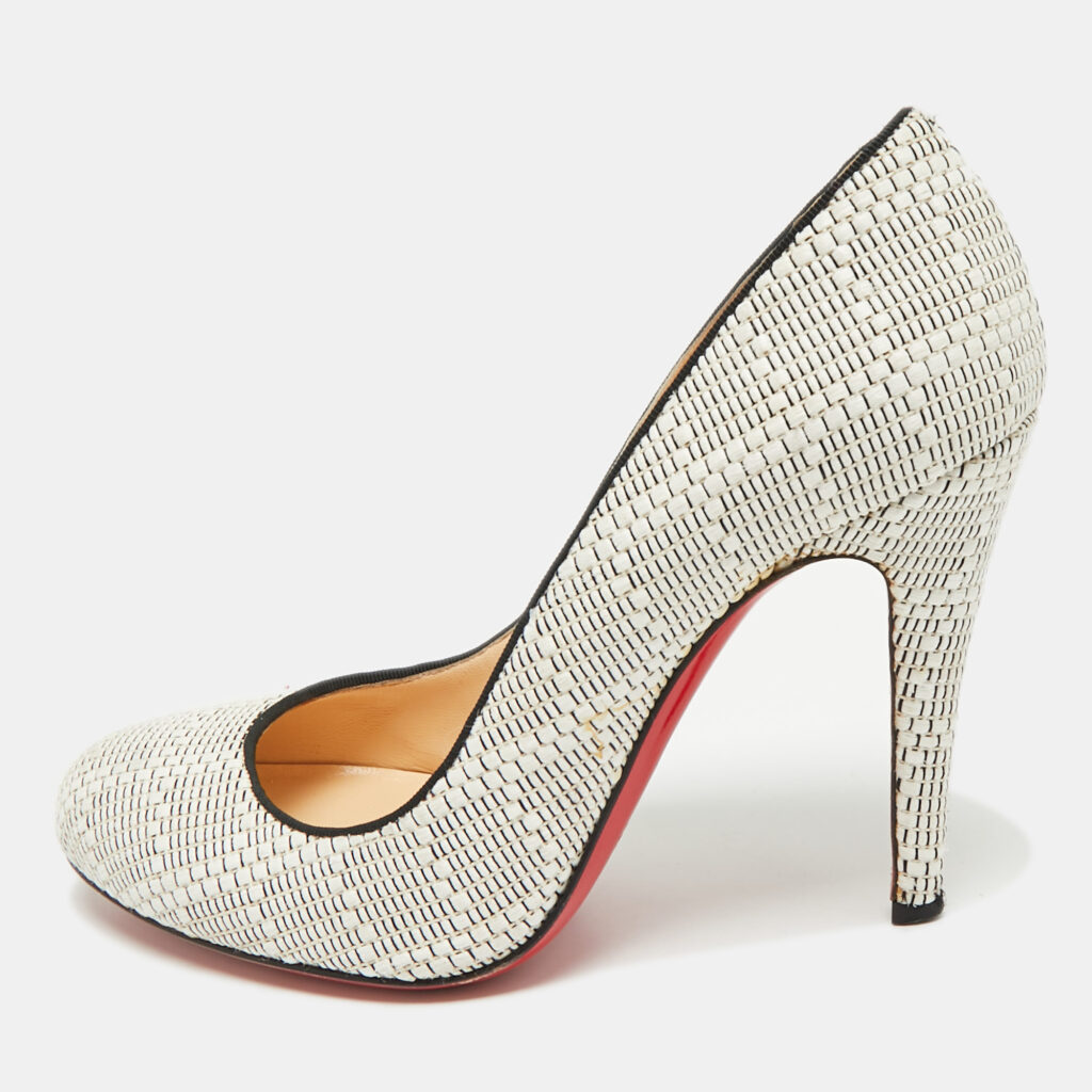 Christian Louboutin White/Black Raffia Fifi Pumps Size 37.5 Christian Louboutin White/Black Raffia Fifi Pumps Size 37.5