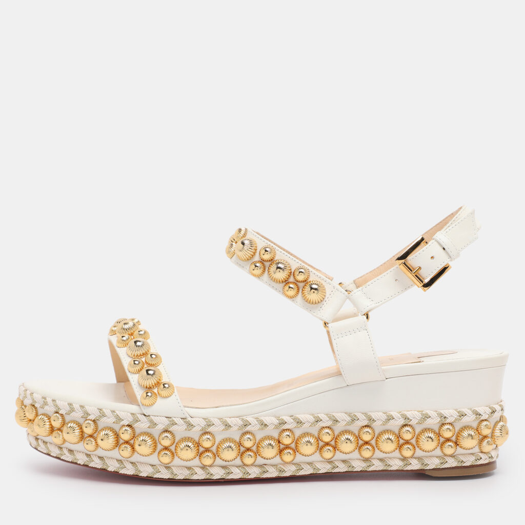 Christian Louboutin White Leather Lady Rondaclou Wedge Platform Sandals Size 42 Christian Louboutin White Leather Lady Rondaclou Wedge Platform Sandals Size 42