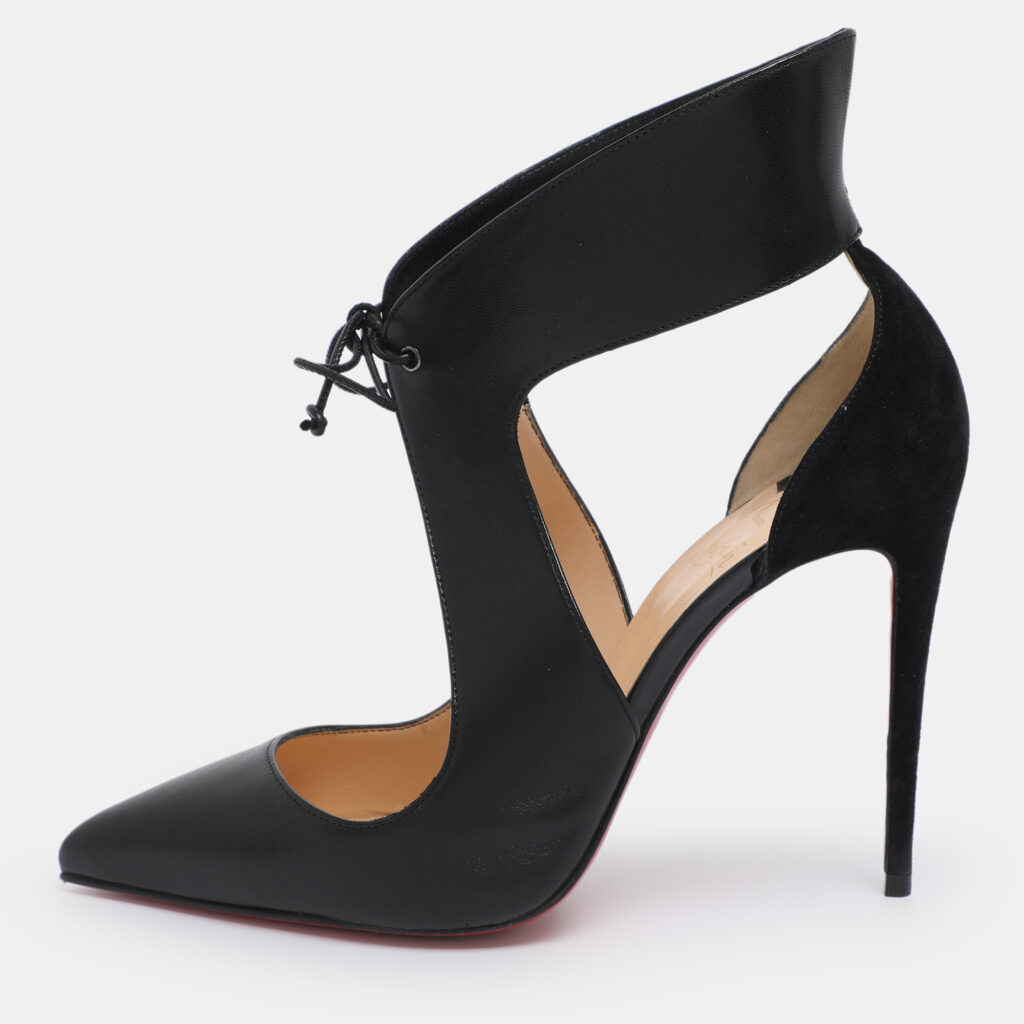 Christian Louboutin Black Leather and Suede Cut-Out Pointed Toe Pumps Size 38.5 Christian Louboutin Black Leather and Suede Cut-Out Pointed Toe Pumps Size 38.5