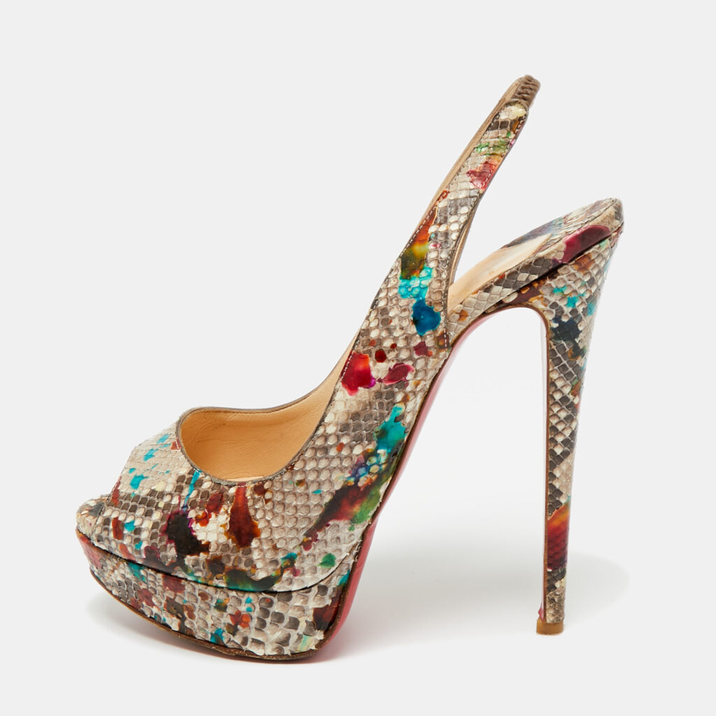 Christian Louboutin Multicolor Python Leather Lady Peep Toe Platform Slingback Pumps Size 40 Christian Louboutin Multicolor Python Leather Lady Peep Toe Platform Slingback Pumps Size 40